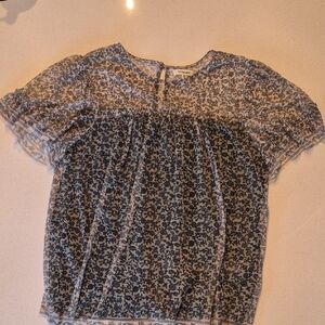 Max Studio Blue Floral Mesh Top on Cream